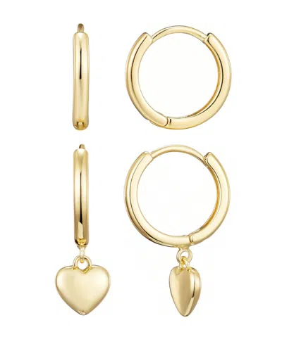 ADORNIA GOLD PLATED HEART HUGGIE EARRING SET