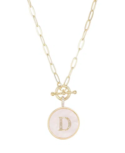 Adornia Gold Imitation Pearl Cubic Zirconia Initial Toggle Necklace In White-d