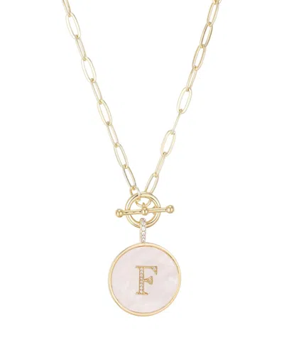 Adornia Gold Imitation Pearl Cubic Zirconia Initial Toggle Necklace In White-f