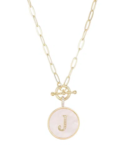 Adornia Gold Imitation Pearl Cubic Zirconia Initial Toggle Necklace In White-j