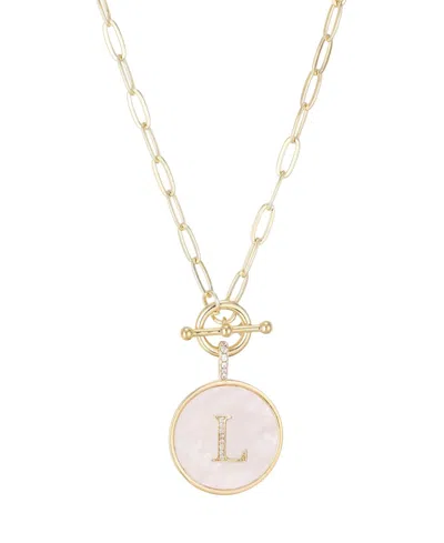 Adornia Gold Imitation Pearl Cubic Zirconia Initial Toggle Necklace In White-l