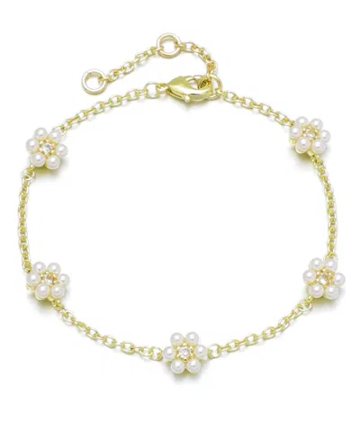 Adornia Gold Imitation Pearl Flower Station Bracelet In Multi