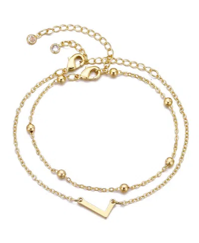 Adornia 2-piece Initial Bead Chain Bracelet Set In Gold
