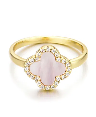 Adornia Gold Mother Of Pearl Cubic Zirconia Halo Clover Ring In White