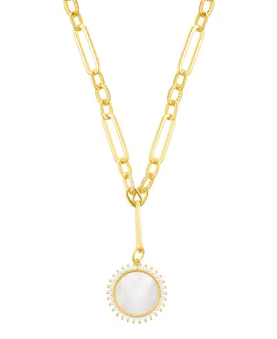 ADORNIA GOLD MOTHER OF PEARL CUBIC ZIRCONIA HALO DISC MIXED LINK Y-NECKLACE