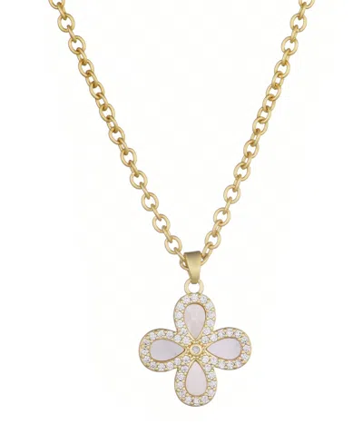 Adornia Gold Mother Of Pearl Flower Halo Pendant Necklace In White