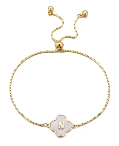 Adornia Gold Mother Of Pearl Initial Clover Bolo Bracelet
