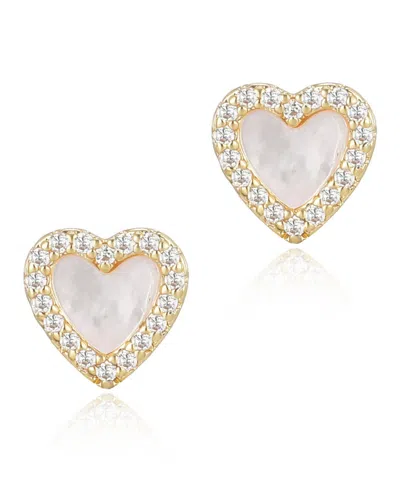 ADORNIA GOLD MOTHER OF PEARL MINI HALO HEART STUD EARRINGS