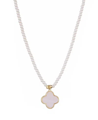 Adornia Gold Mother Of Pearl Strand Clover Pendant Necklace In White