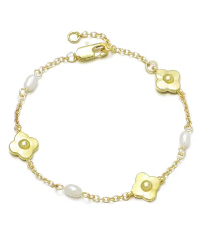 Adornia Gold Natural Freshwater Imitation Pearl And Flower Bracelet In Multi