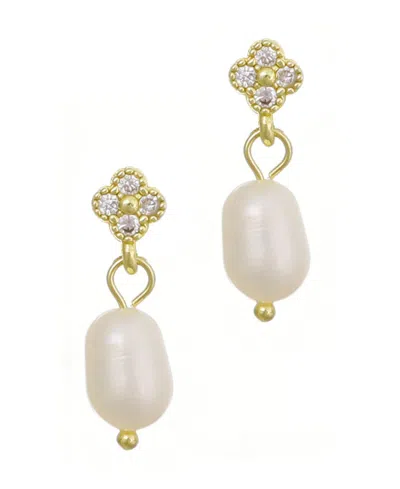 Adornia Gold Natural Freshwater Imitation Pearl Cubic Zirconia Clover Drop Earrings