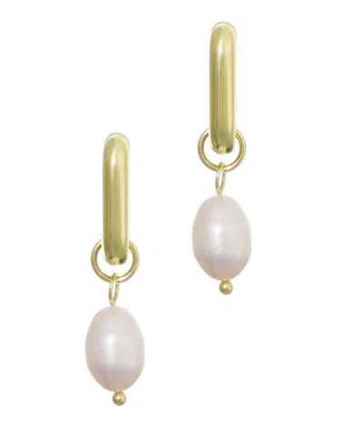 Adornia Gold Natural Freshwater Imitation Pearl Detachable Rectangle Huggie Hoops