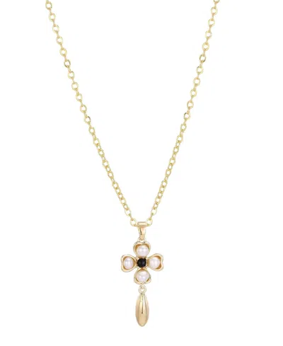 Adornia Gold Natural Freshwater Pearl Inlay Flower Pendant Necklace In White