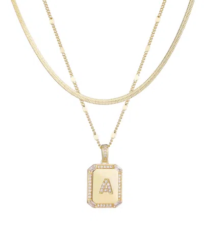 Adornia Gold Pave Tag Pendant And Herringbone Chain Initial Necklace Set