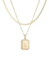 Adornia Gold Pave Tag Pendant And Herringbone Chain Initial Necklace Set