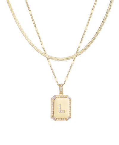 Adornia Gold Pave Tag Pendant And Herringbone Chain Initial Necklace Set