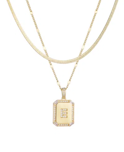 Adornia Gold Pave Tag Pendant And Herringbone Chain Initial Necklace Set