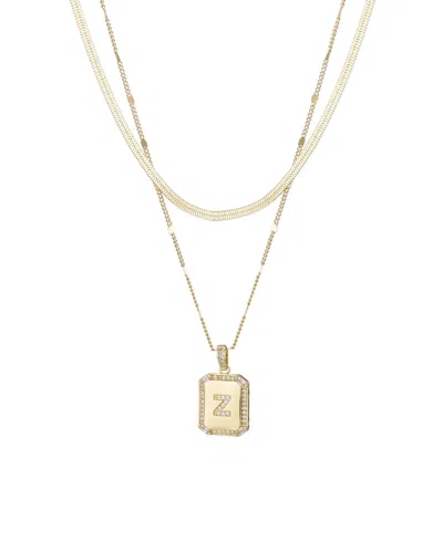 Adornia Gold Pave Tag Pendant And Herringbone Chain Initial Necklace Set