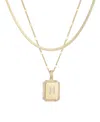 Adornia Gold Pave Tag Pendant And Herringbone Chain Initial Necklace Set