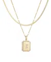 Adornia Gold Pave Tag Pendant And Herringbone Chain Initial Necklace Set
