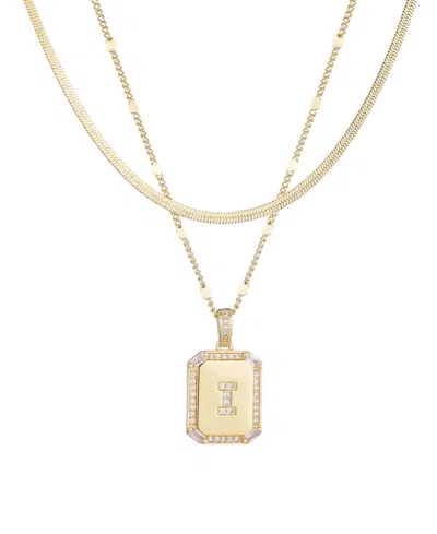 Adornia Gold Pave Tag Pendant And Herringbone Chain Initial Necklace Set