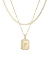 Adornia Gold Pave Tag Pendant And Herringbone Chain Initial Necklace Set