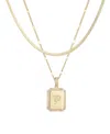 Adornia Gold Pave Tag Pendant And Herringbone Chain Initial Necklace Set