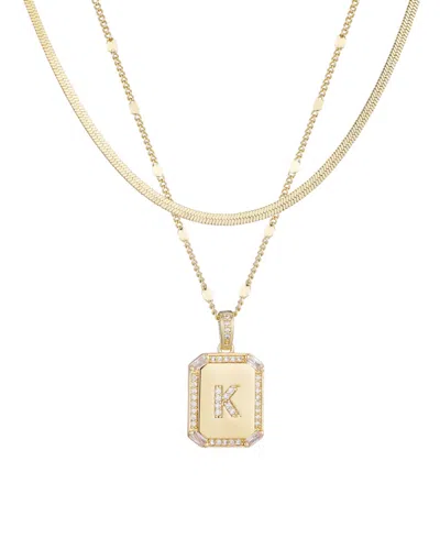 Adornia Gold Pave Tag Pendant And Herringbone Chain Initial Necklace Set