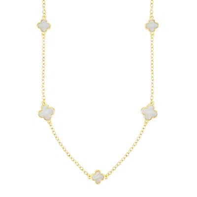 Adornia Gold Plated 36" Mother Of Pearl Flower Station Necklace In White