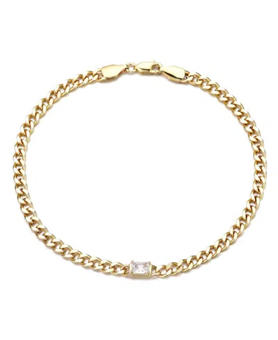 Adornia 14k Plated Crystal Curb Chain Anklet In Gold