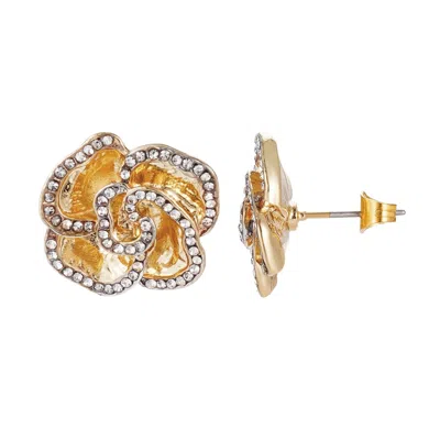 Adornia Gold Plated Crystal Encrusted Flower Stud Earrings