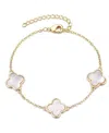 Adornia 14k Yellow Gold Plated White Mother Of Pearl Clover Station Bracelet In Multi