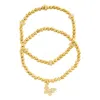 Adornia Gold Plated Pair Of Bead Bracelets With Crystal Butterfly In Gold