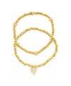 Adornia Gold Plated Pair Of Bead Bracelets With Crystal Heart In Gold