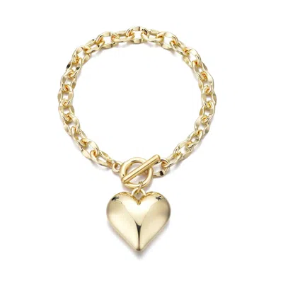 ADORNIA GOLD PLATED PUFFY HEART LINK BRACELET