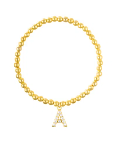 ADORNIA GOLD STRETCH BEAD IMITATION PEARL LETTER BRACELET