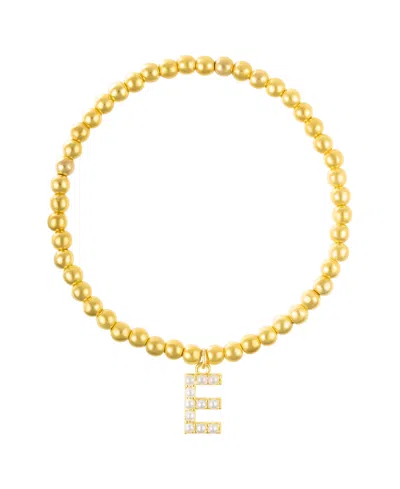 Adornia Gold Stretch Bead Imitation Pearl Letter Bracelet In Letter E