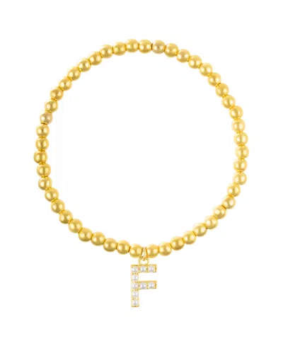 Adornia Gold Stretch Bead Imitation Pearl Letter Bracelet In Letter F