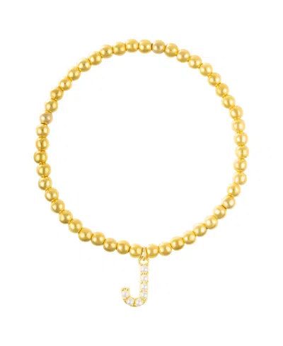 Adornia Gold Stretch Bead Imitation Pearl Letter Bracelet In Letter J