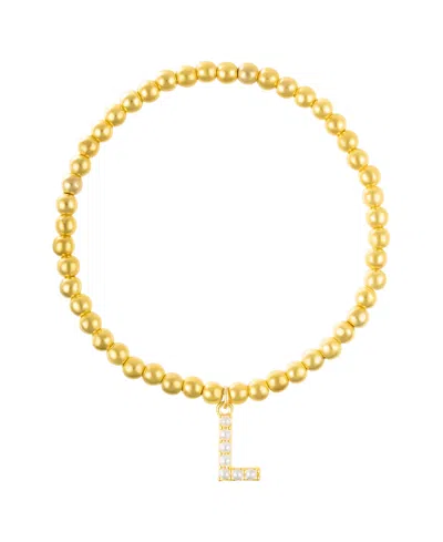 Adornia Gold Stretch Bead Imitation Pearl Letter Bracelet In Letter L