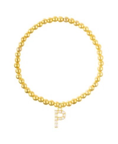 Adornia Gold Stretch Bead Imitation Pearl Letter Bracelet In Letter P