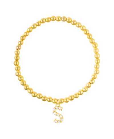 ADORNIA GOLD STRETCH BEAD IMITATION PEARL LETTER BRACELET