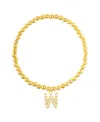 Adornia Gold Stretch Bead Imitation Pearl Letter Bracelet In Letter W