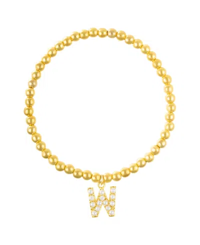 Adornia Gold Stretch Bead Imitation Pearl Letter Bracelet In Letter W