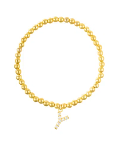 Adornia Gold Stretch Bead Imitation Pearl Letter Bracelet In Letter Y