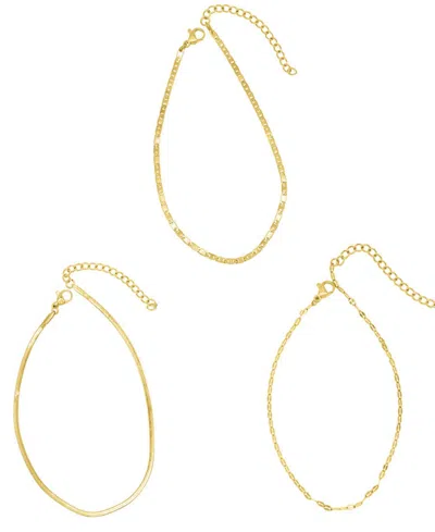 Adornia Gold Tarnish Resistant Adjustable 9-11" Herringbone, Valentina And Mariner Chain Anklet Set