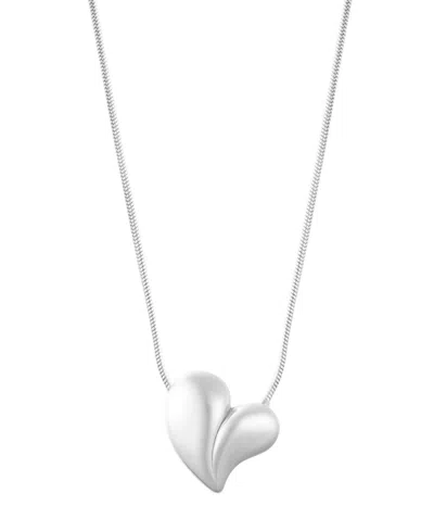 Adornia Gold Tarnish Resistant Adjustable Oversized Puffy Heart Necklace In Silver