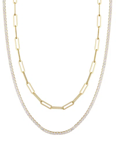 ADORNIA GOLD TENNIS AND PAPERCLIP CHAIN NECKLACE SET