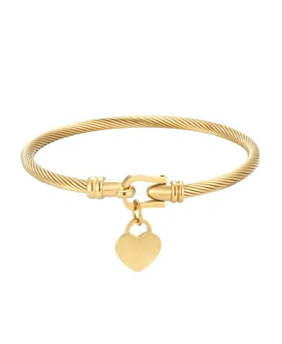 Adornia Gold-tone Heart Charm Cable Knit Cuff Bracelet
