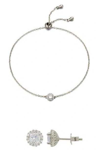 Adornia Halo Stud Earrings & Slider Bracelet Set In Gray